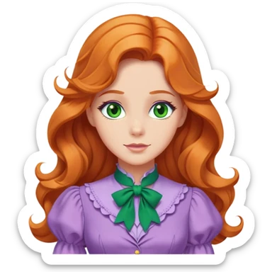 daphne blake long orange wavy hair, green eyes and cute lilac dress with green ascot from scooby doo  sticker