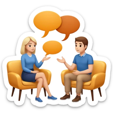 two people sitting and talking with speech bubbles, warm and supportive counseling scene sticker