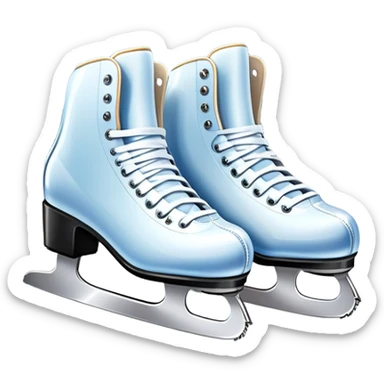 An icon featuring a pair of elegant figure skates standing on the smooth ice of a rink, with sparkling ice beneath them. The background shows a grand ice arena with bright lights and empty stands, highlighting the beauty and grace of figure skating. Transparent background. sticker