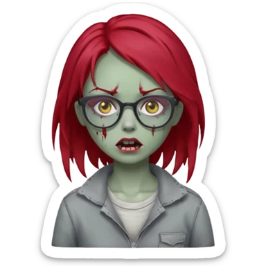 girl zombie with cherry red hair and glasses sticker