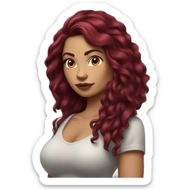 Beautiful tattooed woman long burgundy hair climbing rocks sticker