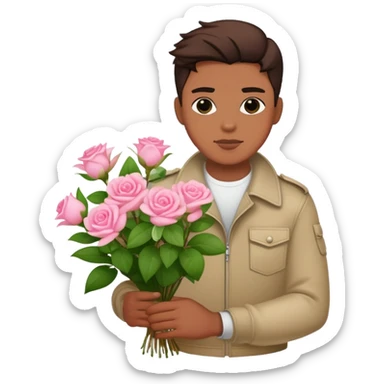 Cool bad boy holding a bouquet of pink jasmine roses sticker