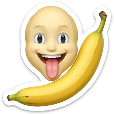 a classic smiley face that holding a banana. Half of the banana is in his mouth and he suck it with his tongue sticker