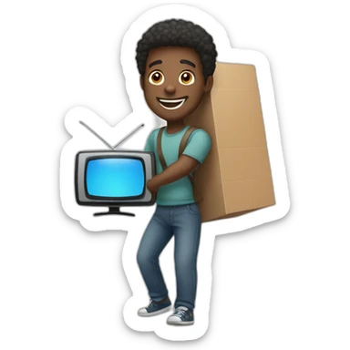 Smiling black man helpfully carrying big tv out of house sticker