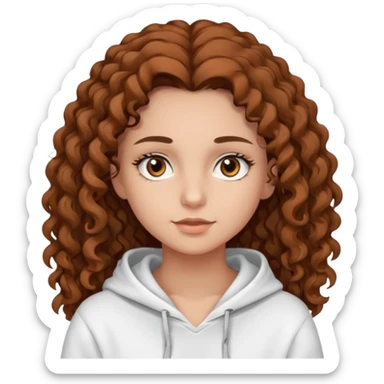 Una ragazza con una felpa semplice bianca,ha gli occhi marroni,i capelli marroni  , c’è gli ha lunghi e ricci  e ha le ciglia lo stile dell immagine deve essere semplice sticker