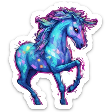 Trippy patchwork glass Zombie Pegasus unicorn psychedelic flowers floral groovy art neon rave raving sticker