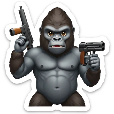 A mean gorilla holding a big gun in the air sticker