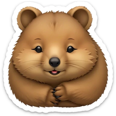 Meme-Worthy Cute Sleeping Quokka Portrait Emoji, Head resting peacefully with a contented smile, showcasing a delightfully compact build and a luxuriously soft brown fur, eyes shut in a serene, restful nap, Simplified yet hilariously adorable features, highly detailed, glowing with a soft, drowsy light, high shine, relaxed and utterly lovable, stylized with an air of playful laziness, bright and heartwarming, soft glowing outline, capturing the essence of a comically sleepy quokka, so meme‐worthy it feels like it could instantly become the next viral sensation of adorable slumber! sticker