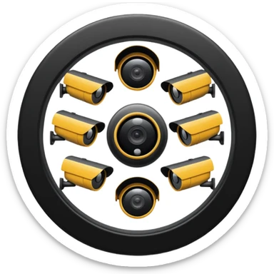 Looking down on a circle of CCTV cameras  sticker