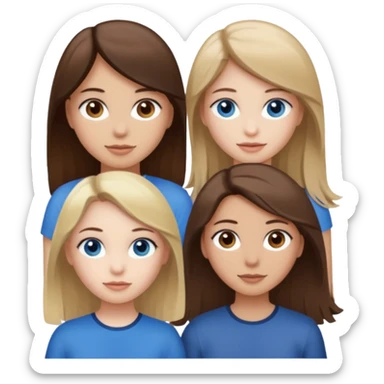 three people who are friends and the features are as follows: one girl who is white, has brown hair and brown eyes; one girl who is dirty blonde with blue eyes; one girl who is tan with dark brown hair and dark brown eyes sticker
