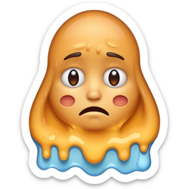 If you are familiar with the Melting Face Emoji, please, generate an emoji with that same face but sad. I don't want the face to be smiling, but sad. Also, the face should be leaning against a wall sticker