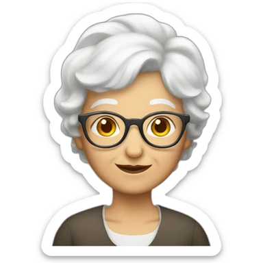 put the smirk emoji glasses and white short hair of an old woman  sticker