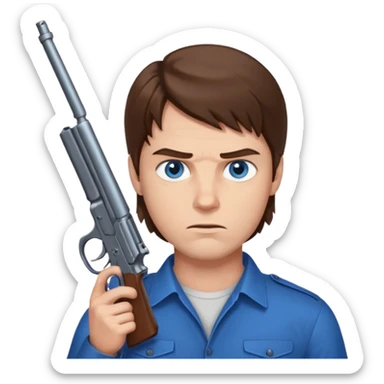 guy w medium long brown hair and blue eyes with gun to head sticker
