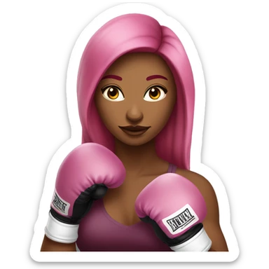Beautiful tattooed  burgundy long haired woman boxing with pink gloves sticker