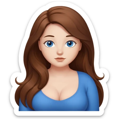 Curvy, brown long hair, sfw intimate pose, blue eyes sticker