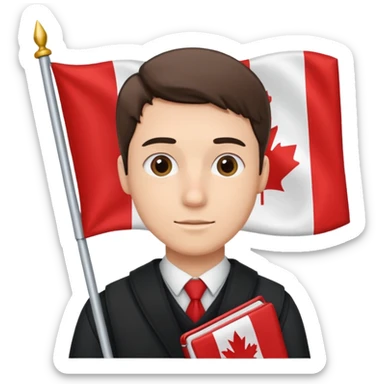 A man studying with a flag of Canada in the background sticker