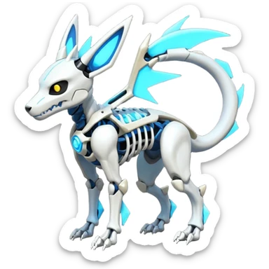 futuristic Skeleton-Cyborg-Manectric-Electrike-Lucio-Cubone-Umbreon-Marowak-Draco-Fakémon-hybrid-creature (full body), 4 legs sticker