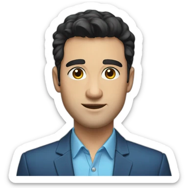 30 years old, man, caucasian, black hair, blue eyes, blazer, t-shirt, handsome sticker