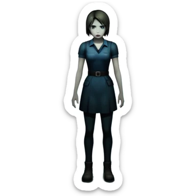 An icon featuring a dark, eerie atmosphere with a spooky environment, inspired by horror games like Resident Evil. The design includes ominous lighting, creepy shadows, and a silhouette of a character in distress. Transparent background enhances the chilling vibe of the scene. sticker