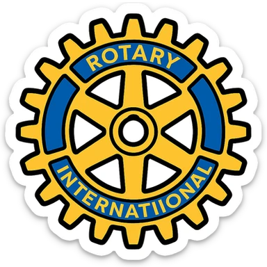 Add Rotary International blue and gold colors to the gearwheel logo, keep it clean and recognizable, suitable for use as an icon or emoji. sticker