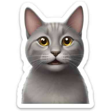 grey cat happy near door say goodbaye sticker