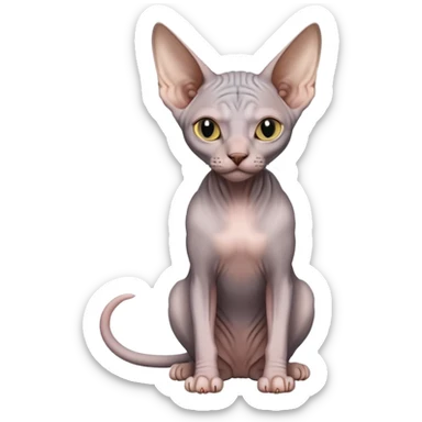 gray sphynx hairless cat full body sitting sticker