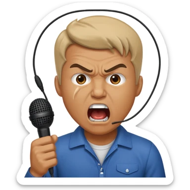 the male office manager yelling at her to stop with angry face while unpluggging her microphone cable standing up
 sticker