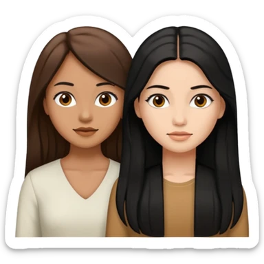 Dos mujeres juntas que una sea de color trigueña y de color blanca, cabello largo negro sea la de piel blanca y la de piel trigueña cabello castaño sticker