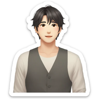 Gorgeous romantic Asian anime gentle man with blushing face aesthetic trending style outside sticker