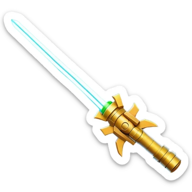 Clash of Clans aesthetic: Cinematic heroic Star Wars light sabre Emoji, rendered in a 3D vector-style similar to standard emojis with minimal shading and bold, simplified shapes. A compact, vibrant energy blade with a neon-hued, glowing edge . Stylized with a touch of interstellar elegance and a soft glowing outline, capturing the essence of a legendary energy blade with a friendly, playful manner! sticker