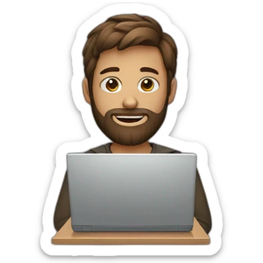 Boy with brown beard and laptop sticker