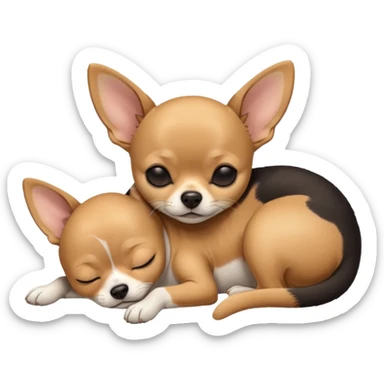A high-resolution photo-realistic digital illustration of a cute mainly  black and tan chihuahua with eyes closed shut sleeping lazily on the ground sticker
