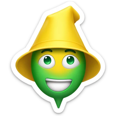 the classic yellow emoji on whatsapp looks crazy, he has an inverted plastic funnel on his head, this funnel is worn on his head as a hat. The thin end of the funnel is pointing upwards sticker