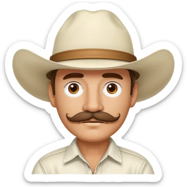 Man with mustache, wearing white cowboy hat sticker