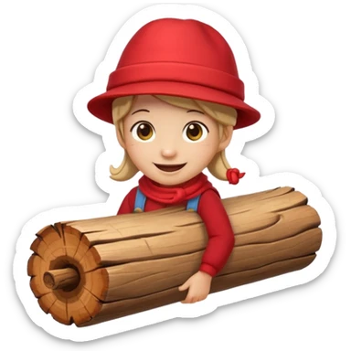 create a small, clean and expressive emoji in the style of Discord emojis, featuring the Catalan ‘Cagatió’ (Tió de Nadal). The emoji should show a cute wooden log with a friendly smiling face, wearing the traditional red ‘barretina’ hat, with small simple legs sticker