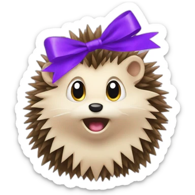 Frightened hedgehog with a purple bow sticker