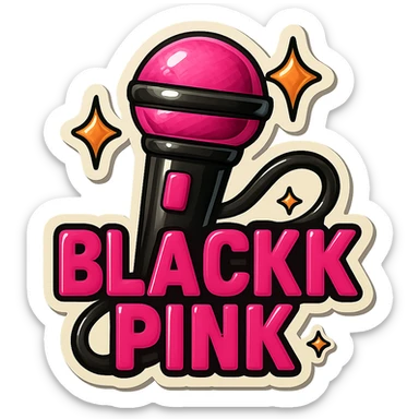 Add a BLACKPINK logo to this retro sticker style object, keeping the playful, bold, and vibrant look. sticker