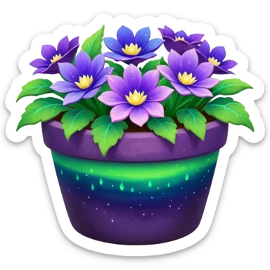 aurora borealis Painted flower clay pot of aurora borealis Colored Petalled Flowers, sticker