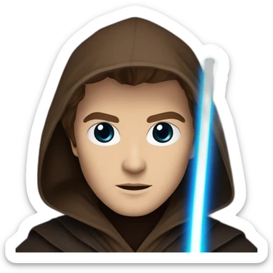 Dark side anakin skywalker (sith eyes) (brown hooded robe) (portrait, front facing) (blue lightsaber) sticker