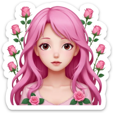 Gorgeous dreamy pastel pink anime lady roses with long hair sticker