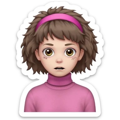 brown fluffy haired zombie with pink turtleneck sweater and hair band sticker