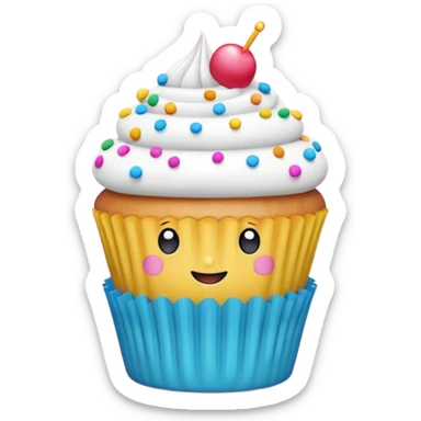 A 3D cartoon cupcake poster with bright colors, text and border design, flat layout, Memoji-style rendering. sticker