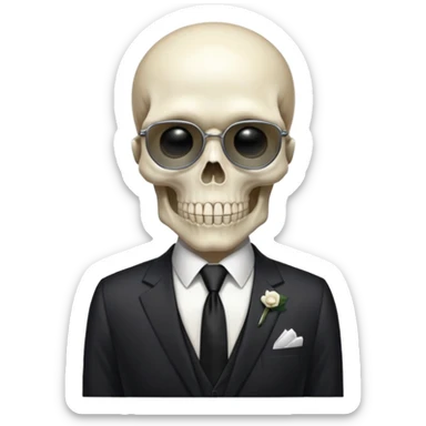 aesthetic shiny glowing divine lighting - Megadeth icon - a politician in an ivory ethereal suit wears a white tie, has a skull instead of a head, and instead of glasses, has a metal plate over his eyes sticker
