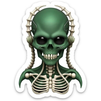 HR giger, wires, dark green, black flesh undead sorcerer, head. bones and skin sticker