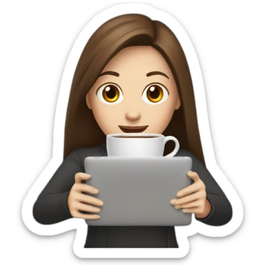 woman with long straight brown hair and pale skin throws laptop and a coffee mug in the air sticker