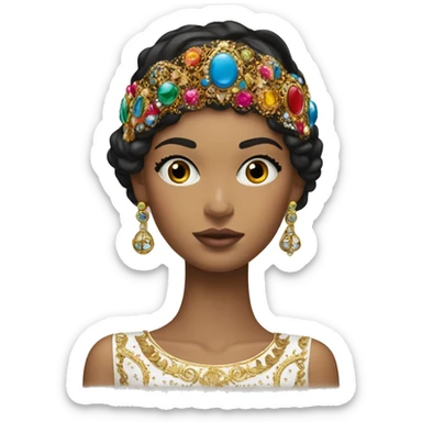 Dolce and Gabbana Italian model with dark hair and headband with colourful ornament and golden detais  sticker