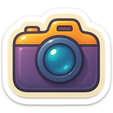 single camera symbol, cartoon style sticker, simple and clear, no text sticker