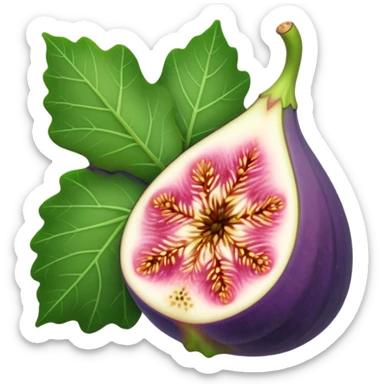 Please create a emoji of a single half of a fig with one small leaf sticker