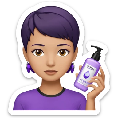 tan girl purple shirt with black hair & a pixie, doing her skin care sticker