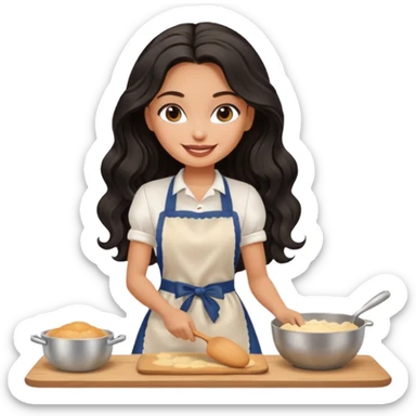 a pretty tan bratz girl with black wavy long hair baking at home sticker